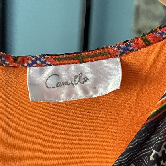 CAMILLA Orange Swarovski Encrusted Longsleeve Button Wrist Silk Blend Tunic - Picture 2 of 7